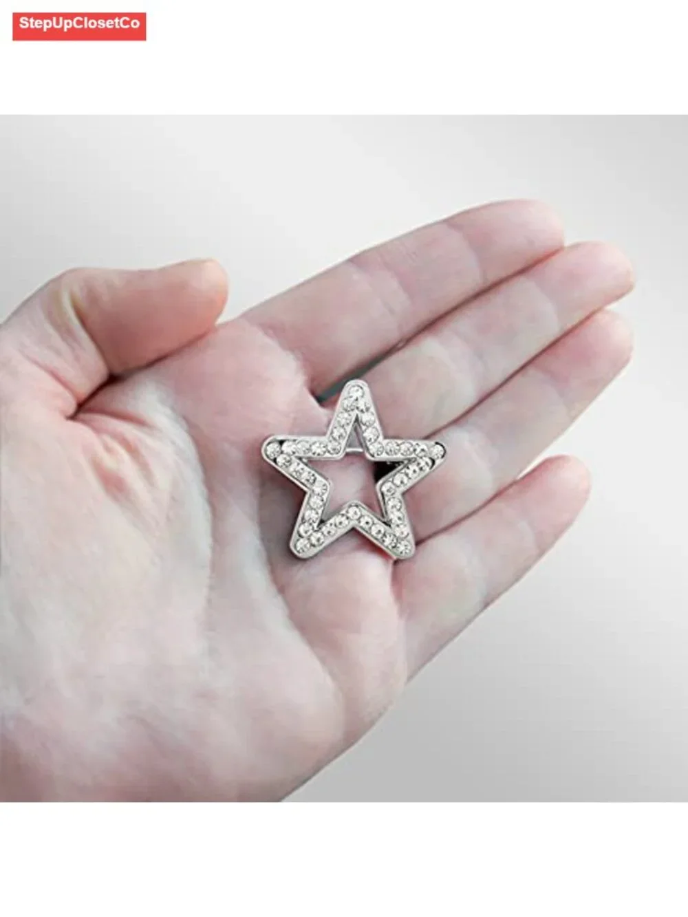 Silver Plated Rhinestone Star Brooch Pin